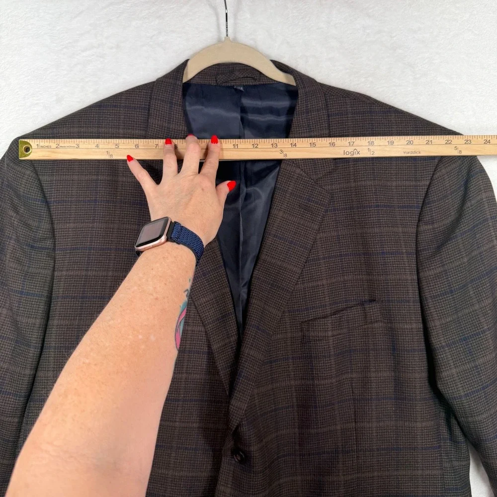 Jos. A Bank 54R Sport Coat Brown Blue Windowpane Houndstooth Wool Blend Business